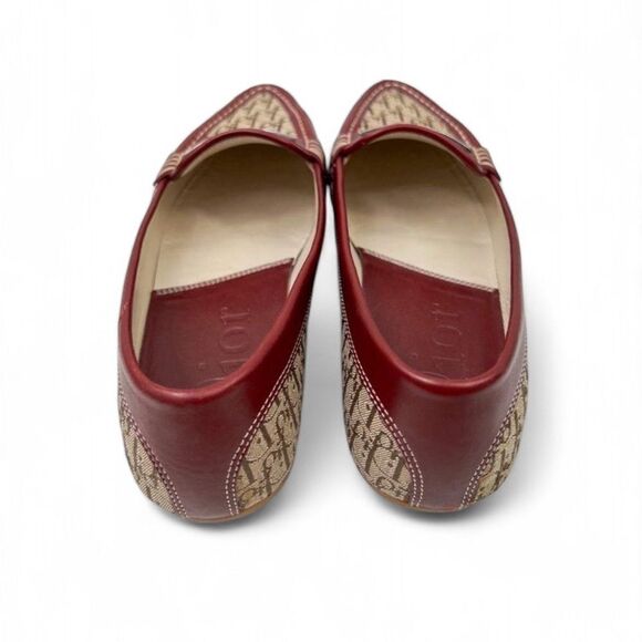 Christian DIOR Beige Dior Canvas and Red Lambskin Leather Loafers Size 3… - Picture 7 of 11